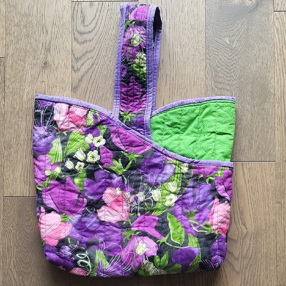 Vibrant Purple and Green Quilted Tote Bag
